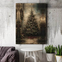 Moody Rustic Holiday Canvas Wall Art, Vintage Christmas Tree Canvas Print, Festive Winter Canvas, Printable Digital Download Present