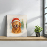 Watercolor Dog Canvas Print, Golden Retriever Christmas Canvas Wall Art, Santa Hat Puppy Wall Art, Holiday Dog Lover Digital Download