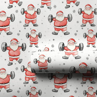 Humorous Gym Holiday Gift Wrap, Weightlifting Santa Christmas Wrapping Paper, Fitness Barbell Santa Paper, Bodybuilder Present Wrapping Paper