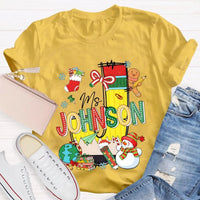 Custom Name Snowman Shirt, Personalized Christmas T-Shirt, Colorful Font Holiday Graphic Tee, Personalized Family Christmas T-Shirt Present