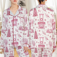 Pine Tree Holiday Satin Pajamas, Winter Deer Christmas Pajama Set, Festive Winter Pajamas, Comfy Christmas Loungewear, Holiday Present