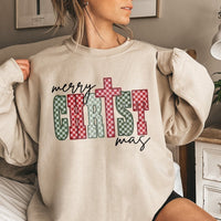 Merry Christmas Sweatshirt, Plaid Cross Sweatshirt, Faith Based Xmas Crewneck, Christian Holiday Sweatshirt, Religious Present for Women