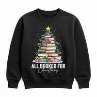 Book Tree Graphic Pullover, All Booked for Christmas Sweatshirt, Bookish Holiday Sweater, Librarian Christmas Crewneck, Book Lover Present