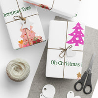 Adorable Holiday Presents Pattern Gift Wrap, Pink Christmas Tree Wrapping Paper, Pink Holiday Wrapping Paper, Festive Christmas Present Packaging