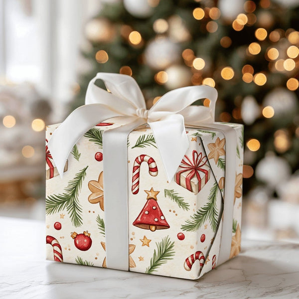 Christmas Gift Wrap Roll, Watercolor Candy Cane Wrapping Paper, Holiday Motif Paper, Festive Wrapping Paper, Xmas Present Pac