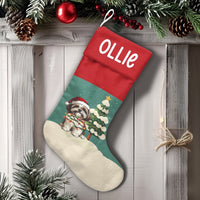 Santa Dog Lights Holiday Stocking, Personalized Shih Tzu Christmas Stocking, Adorable Puppy Christmas Stocking, Velboa Pet Lover Xmas Decor Present
