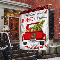 Red Vintage Truck Wreath Flag, All Hearts Come Home for Christmas Garden Flag, Double Sided Holiday Yard Flag, Farmhouse Xmas Lawn Decor