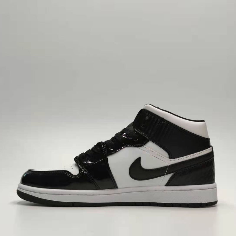 Sneakers, White Black Colorway, Patent Leather Footwear, Lace Up Design, Casual Gift for Sneaker Fans