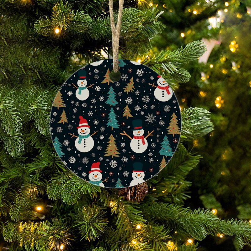 Festive Ceramic Christmas Ornament, Snowman Christmas Ornament, Holiday Tree Christmas Ornament Sign, Glossy Xmas Decor, Winter Family Present