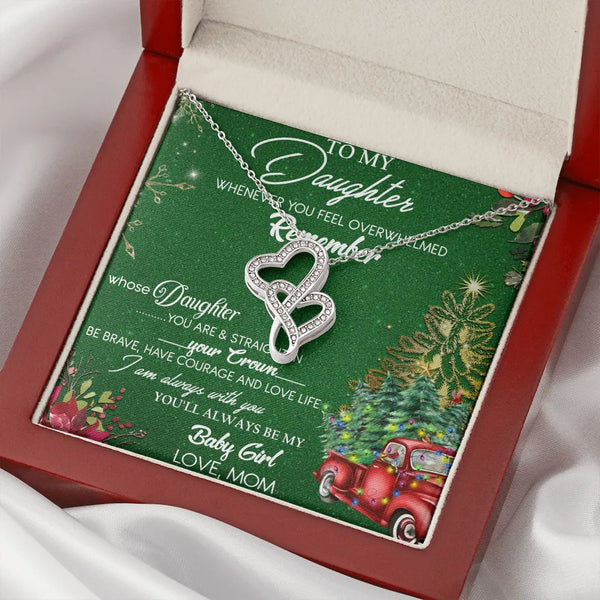 14K White Gold Over Steel Two Hearts Pendant, Double Heart Necklace for Daughter, Holiday Message Card, Daughter Christmas Pr