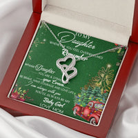 14K White Gold Over Steel Two Hearts Pendant, Double Heart Necklace for Daughter, Holiday Message Card, Daughter Christmas Present from Mom