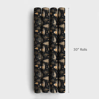Forest Tree Holiday Gift Wrap, Golden Winter Cabin Wrapping Paper, Rustic Christmas Night Present Wrap, Dark Aesthetic Gift Wrapping Paper