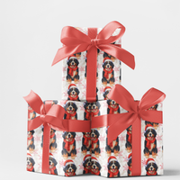 Snowy Santa Dog Gift Wrap, Bernedoodle Christmas Wrapping Paper, Doodle Breed Winter Present Paper, Pet Lover Xmas Wrapping Paper Roll
