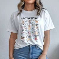 Humorous Veterinary Technician Christmas Shirt, 12 Days of Vetmas T-Shirt, Vet Tech Holiday Graphic Tee, Veterinary Staff Xmas T-Shirt Present