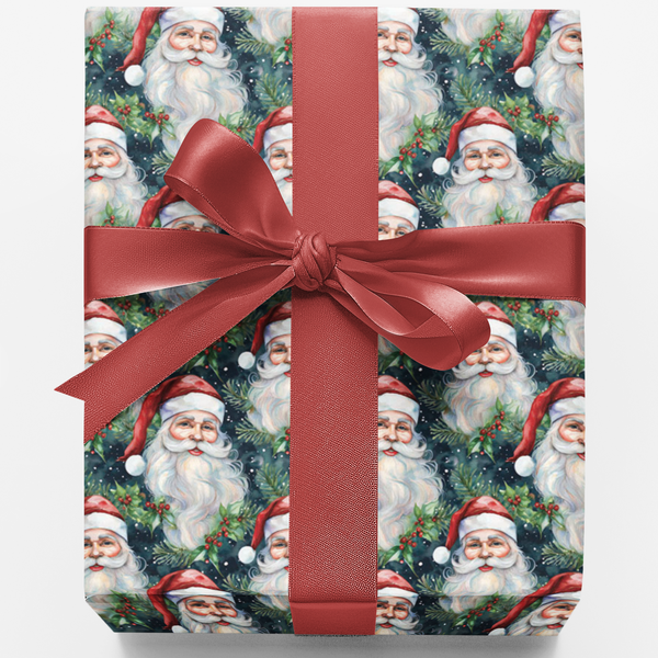 Simply Santa Gift Wrap, Santa Claus Wrapping Paper, Snowflake Christmas Paper Roll, Festive Holiday Gift Wrap, Traditional Pr