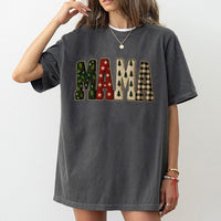 Plaid Tree Holiday Graphic Tee, Christmas Mama T-Shirt, Festive Mama Christmas Shirt, Adorable Winter Mom Tee, Family Holiday Present for Mother