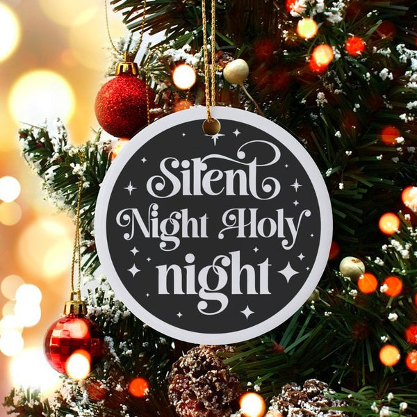 Minimalist Star Christmas Ornament, Silent Night Holy Night Ornament, Religious Holiday Tree Ornament, Christian Ceramic Keep