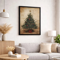 Rustic Holiday Tree Wall Art, Vintage Christmas Tree Canvas Art, Festive Christmas Canvas Print, Seasonal Tree Decor, Holiday Home Present
