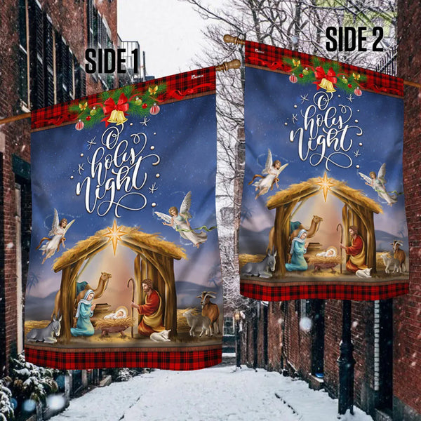 O Holy Night Christmas Yard Flag, Nativity Scene Garden Flag, Double-Sided Religious Holiday Outdoor Banner, Christian Xmas L