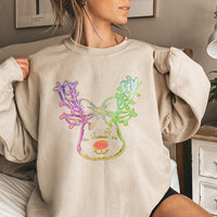 Coquette Bow Holiday Crewneck, Neon Reindeer Christmas Sweatshirt, Adorable Winter Reindeer Sweater, Retro Preppy Christmas Aesthetic Pullover