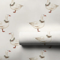 Farmhouse Wreath Goose Gift Wrap, Watercolor Goose Christmas Wrapping Paper, Winter Bird Wrapping Paper, Rustic Holiday Gift Wrap Roll