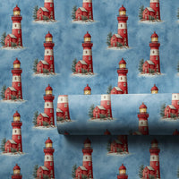 Coastal Winter Wrapping Paper, Lighthouse Christmas Wrapping Paper, Nautical Holiday Gift Wrap, Watercolor Seaside Gift Wrapping Paper