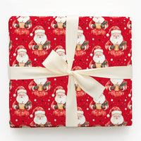 Red Cocoa Santa Claus Gift Wrap, Adorable Santa Christmas Wrapping Paper, Snowflake Holiday Wrapping Paper, Retro Xmas Gift Wrapping Paper Roll