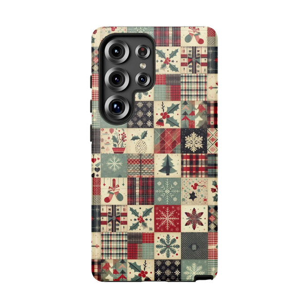 Vintage Snowflake Holly Samsung Case, Christmas Quilt Samsung Galaxy Phone Case, Holiday Winter Tough Phone Case, Festive Xma