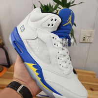 High Top Sneakers, White Blue Colorway, Lace Up Design, Casual Gift for Sneaker Fans