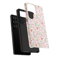 Holiday Wreath and Bow Pattern Phone Cover, Pink Stripe Christmas Phone Case, Festive Winter Samsung Galaxy Case, Xmas Present for Her