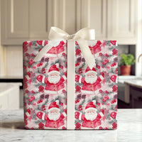 Cheerful Santa Holiday Gift Wrap, Watercolor Santa Claus Wrapping Paper, Pinecone Holly Xmas Wrapping Paper, Festive Christmas Present Wrap