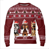 Cartoon Dog Christmas Sweater, Three Puppies Santa Hat Ugly Sweater, Adorable Puppy Holiday Sweatshirt, Dog Lover Xmas Pullover, Winter Present