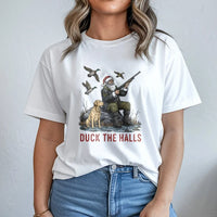 Humorous Duck Hunting Santa Shirt, Duck the Halls Christmas T-Shirt, Hunter Xmas Graphic Tee, Holiday Outdoorsman T-Shirt, Xmas Present for Him