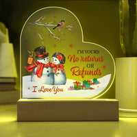 I Love You LED Heart Plaque, Snowman Couple Heart Plaque, Acrylic Christmas Heart Plaque, Holiday Couple Desk Light, Romantic Xmas Keepsake