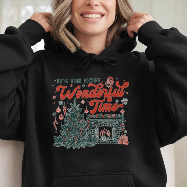 Retro Christmas Tree Hoodie, Most Wonderful Time Hoodie, Comfy Holiday Graphic Hoodie, Winter Xmas Hooded Sweatshirt, Christm