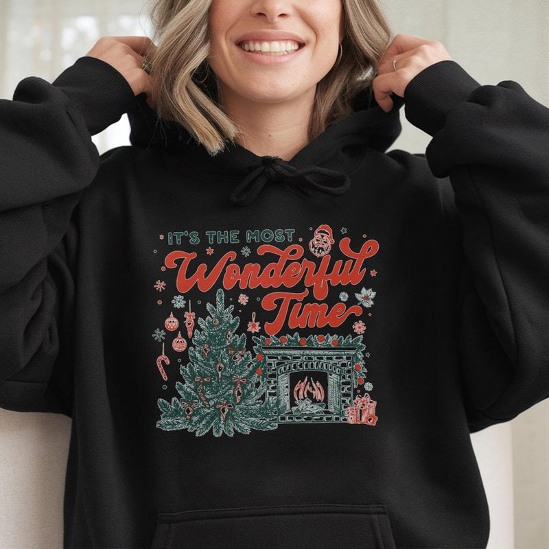 Retro Christmas Tree Hoodie, Most Wonderful Time Hoodie, Comfy Holiday Graphic Hoodie, Winter Xmas Hooded Sweatshirt, Christmas Present