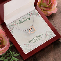 Cubic Zirconia Heart Pendant, First Christmas as A Mom Interlocking Hearts Necklace, Surgical Steel Holiday Keepsake Jewelry for New Mom