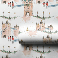Watercolor UK Christmas Gift Wrap, London Tower Bridge Wrapping Paper, British London Holiday Wrapping Paper, Anglophile Travel Present Wrap