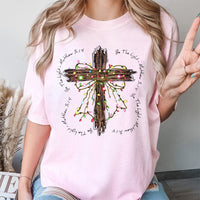 Christian Christmas Lights Cross Shirt, Be the Light Matthew 5 14 T-Shirt, Bible Verse Holiday Tee, Religious Faith Graphic T-Shirt