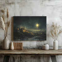 Nativity Christmas Religious Print, Star of Bethlehem Canvas Wall Art, Christian Landscape Bible Poster, Printable Holy Land Decor Present