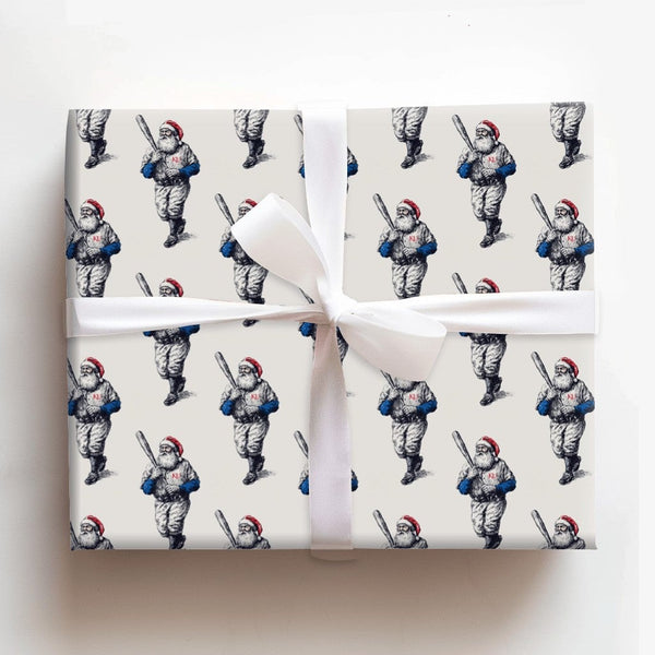 Retro Baseball Christmas Gift Wrap, Vintage Baseball Santa Wrapping Paper, Sports Santa Wrapping Paper, Holiday Baseball Gift