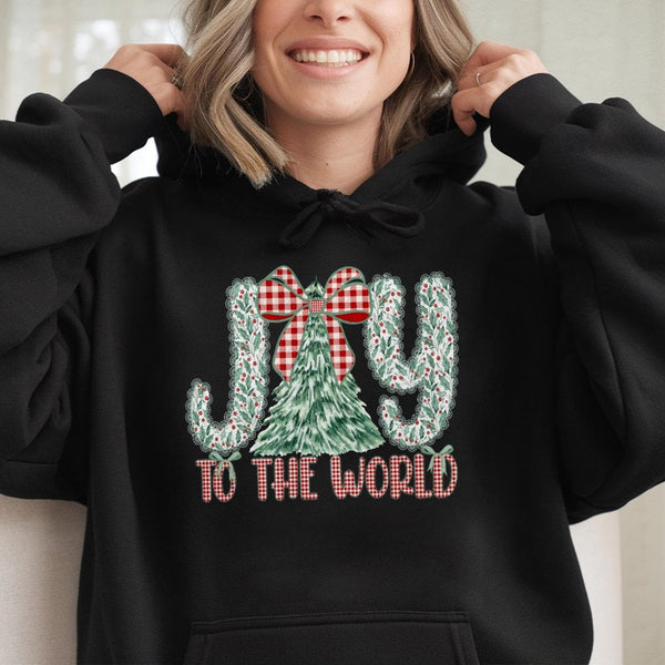Festive Christmas Tree Hoodie, Joy to the World Hoodie, Christian Holiday Graphic Hoodie, Winter Season Pullover, Xmas Presen