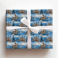 Snowy Winter Wonderland Gift Wrap, Victorian Mansion Christmas Wrapping Paper, Vintage House Wrapping Paper Roll