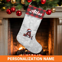 Custom Name Monogram Holiday Stocking, Personalized Buffalo Plaid Christmas Stocking, Rustic Plaid Xmas Stocking, Family Holiday Mantle Present