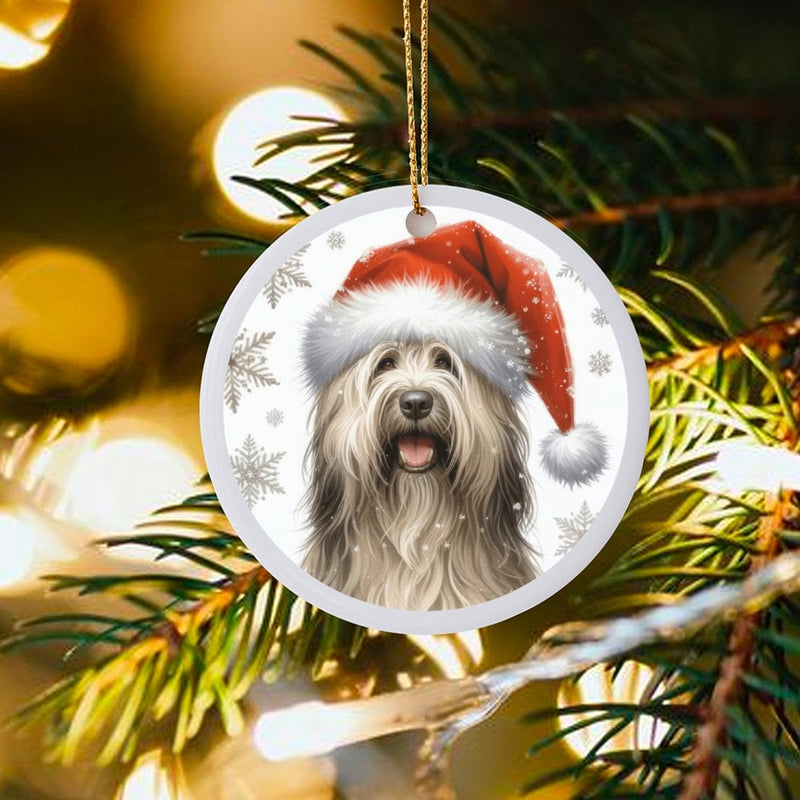 Santa Hat Briard Ornament, Briard Dog Christmas Ornament, Adorable Pet Holiday Ceramic Ornament, Winter Puppy Tree Decor, Dog Lover Present