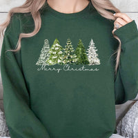 Watercolor Pine Tree Graphic Crewneck, Merry Christmas Sweatshirt, Christmas Tree Winter Pullover, Retro Holiday Pine Sweatshirt, Xmas Present