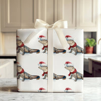 Humorous Holiday Gift Wrap, Santa Hat Alligator Christmas Wrapping Paper, Adorable Watercolor Alligator Wrapping Paper, Winter Animal Present Wrap