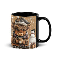 Comfy Winter Holiday Coffee Mug, Highland Cow Christmas Mug, Adorable Farm Animal Ceramic Mug, Christmas Coffee Cup, Cow Lover Present