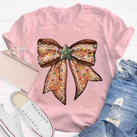 Adorable Holiday Gingerbread Tee, Christmas Gingerbread Bow T-Shirt, Retro Christmas Graphic Shirt, Festive Xmas Tee, Holiday Present for Women