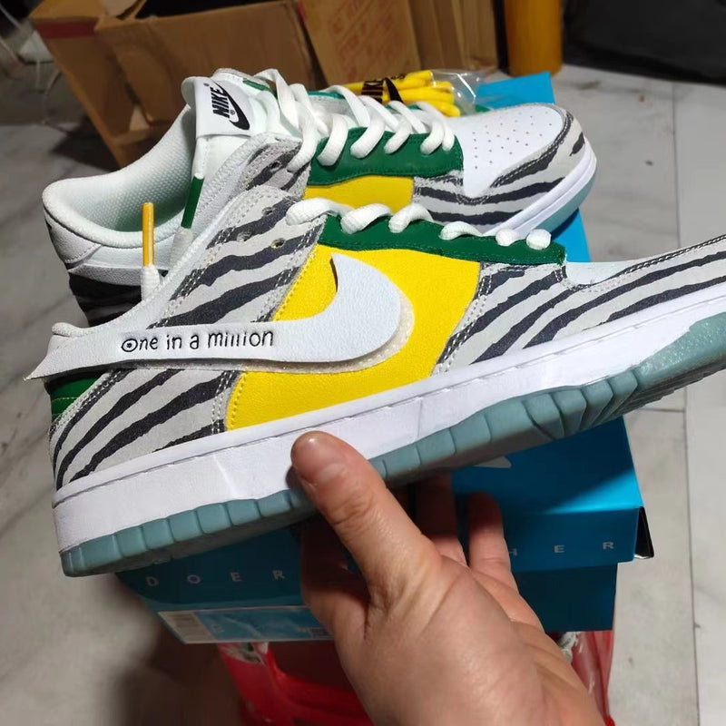 Low Top Sneakers, White Yellow Black Colorway, Glow in the Dark Detail, Lace Up Design, Casual Gift for Sneaker Fans